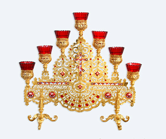 Семисвечник напрестольный №4 выпиловка гравировка камни золочение