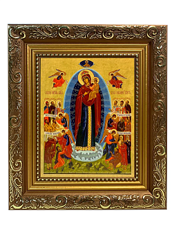 Икона Всех скорбящих Радость Божия Матерь на холсте в киоте 153