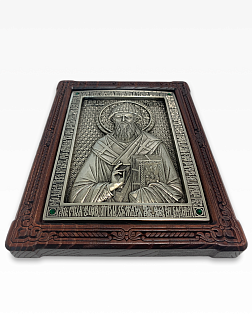 Икона именная Спиридон Тримифунтский гальваника кристаллы «Swarovski» 135