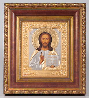 Икона живописная в киоте 18х24 темпера, риза №245 част / золочёная, багетный подрамник и рубашка Спаситель