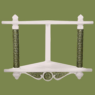 Полка для икон 2-х ярусная угловая с басмой высокая белая