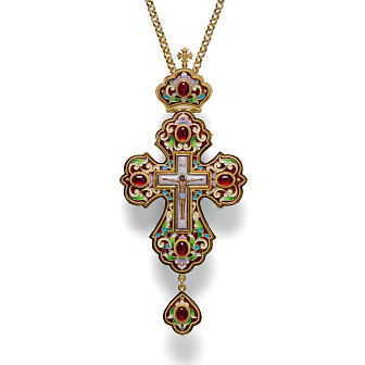 Крест наперсный филигрань №0013 двойной рант финифть, эмаль / золочение