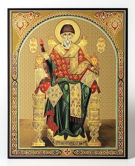 Икона на доске 40х50 объемная печать, лак Спиридон Тримифунтский