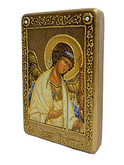 Настольная икона ''Ангел Хранитель'' на мореном дубе