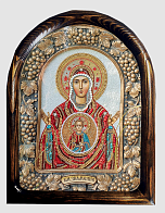 Икона Пресвятая Богородица Знамение бисер, багет, в деревянной раме