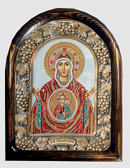Икона Пресвятая Богородица Знамение бисер, багет, в деревянной раме
