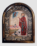 Икона св.прп. Давид Гареджийский бисерная, багет в деревянной раме