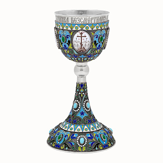 Потир 0.5л 4-финифти, филигрань, эмаль колос №1 / серебрение с чернением / серебряный стакан (УИН)