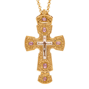 Крест наперсный филигрань №0010 / Фианиты двойной рант финифть / золочение