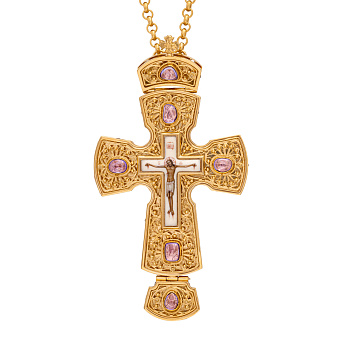 Крест наперсный филигрань №0010 / Фианиты двойной рант финифть / золочение Крест наперсный филигрань №0010 / Фианиты двойной рант финифть / золочение