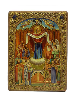 Настольная икона Божией Матери ''Покров'' на мореном дубе