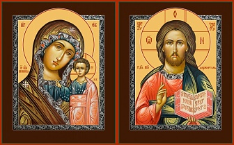 Венчальная пара икон Господь Вседержитель и Божия Матерь Казанская с-2