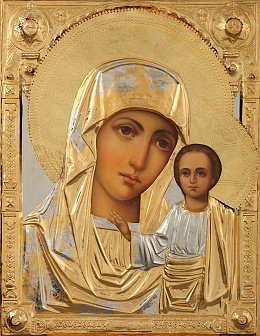 Икона живописная Божией Матери «Казанская» 70х90, масло, риза №155, золочение