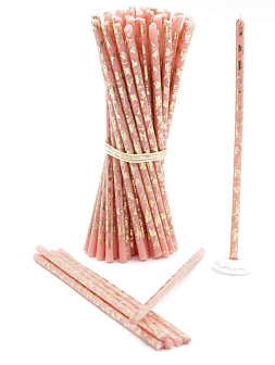 Свечи праздничные №80 (уп 50шт), РОЗОВЫЕ (Золотая лоза)