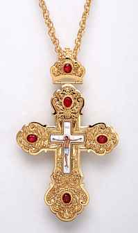 Крест наперсный филигрань №0029 одинарный рант финифть / золочение