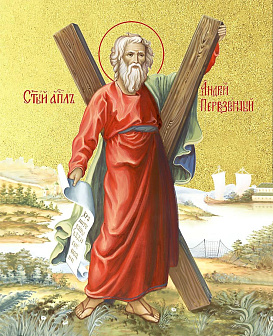 Икона "Андрей Первозванный", св. апостол, с золочением поталью, 09А6-УЛ Икона "Андрей Первозванный", св. апостол, с золочением поталью, 09А6-УЛ