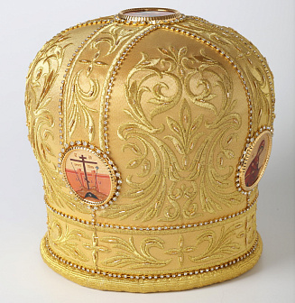 Митра №005 глазет вышивка а/м канитель, стр.дорожки, фоторамки в футляре