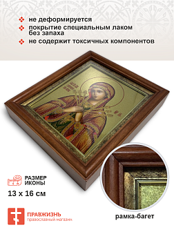 Икона Божией Матери Умягчение злых сердец с золочением в киоте 18х21х4 см