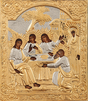 Икона живописная Святой Троицы 24х30, масло, риза №112, золочение