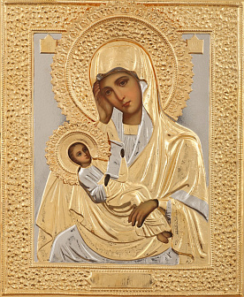 Икона живописная Божией Матери «Утоли моя печали» 30х40 масло, риза №4, золочение