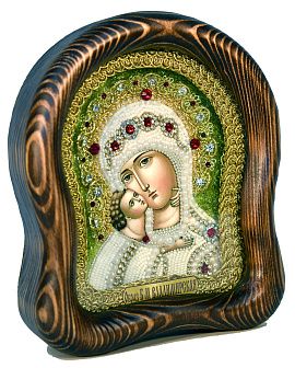 Икона ''Пресвятая Богородица Владимирская'' из бисера и жемчуга