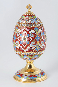 Яйцо пасхальное филигрань, эмаль, роспись, камни на подставке / золочение