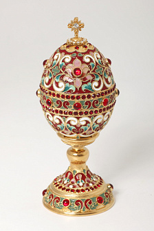 Яйцо пасхальное филигрань, эмаль, камни на подставке №2 / золочение