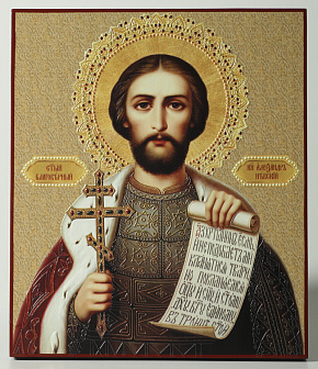 Икона на доске 22х26 объёмная печать, лак Александр Невский