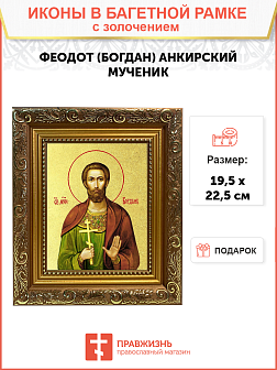 Икона "Феодот (Богдан) Адрианопольский", св. мч., с золочением поталью, 09Ф2-УЛ