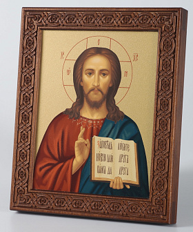 Икона на дереве 18х22 прокат, ковчег с резным обрамлением, упаковка