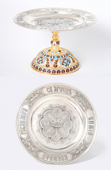 Дискос ручная гравировка / ф220мм / серебро, поддискосник медь / 0, 3л №1 / филигрань, эмаль / золочение / (УИН)