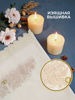 Рушник свадебный для венчания с птицами розовый 42,5х140 см