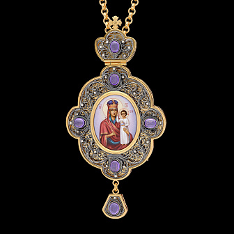 Панагия филигрань №0018 / Фианиты двойной рант финифть / золочение, серебрение / Призри на смирение