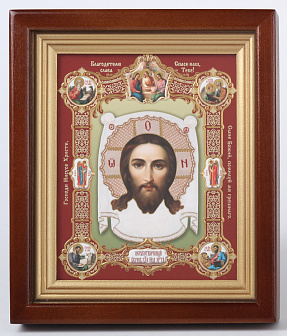 Икона в киоте 13х18 сложный, конгрев, плёнка Спас Нерукотворный с клеймами