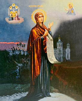 Икона Боголюбская Божия Матерь на холсте в киоте