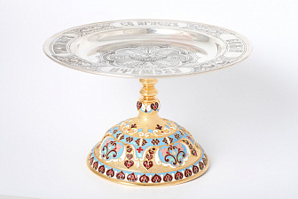 Дискос ручная гравировка / ф220мм / серебро, поддискосник медь / 0, 3л №1 / филигрань, эмаль / золочение / (УИН)