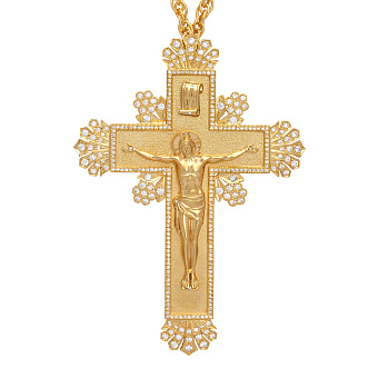 Крест наперсный №223 / Фианиты литьевое распятие / золочение / серебро (УИН)