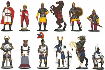 Шахматы исторические с фигурами из олова покрашенными в полу коллекционном качестве, литые, 37х37 см