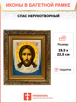 Икона Спас Нерукотворный на холсте в киоте 1130