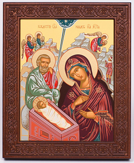 Икона на дереве 18х22 прокат, ковчег с резным обрамлением, упаковка Рождество Христово 3