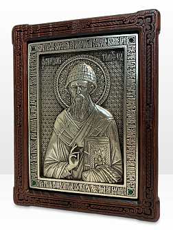 Икона именная Спиридон Тримифунтский гальваника кристаллы «Swarovski» 135