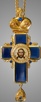 Наперсный золотой крест с эмалью