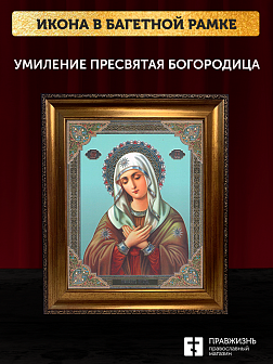 Икона Умиление Божия Матерь, бронзовая багетная рамка узкая с узором 15х18 см