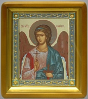 Икона в киоте 18х24 фигурный, темпера, рамка золочёная, эмаль Ангел-Хранитель