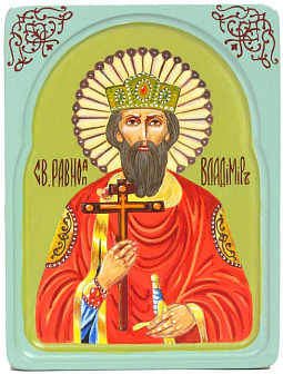 Рукописная икона ''Святой равноапостольный князь Владимир'' на кипарисе