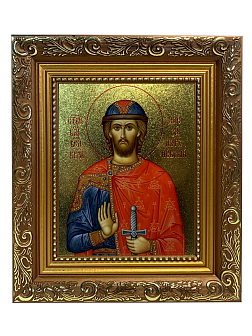 Икона Александр Невский благоверный князь с золочением, широкая рамка 19,5х22,5х2 см