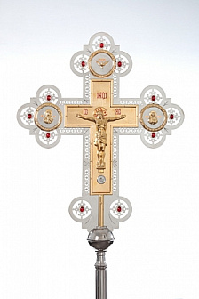 Крест-икона № 2-4 запрестольная двухст.с гальванопл.накл. камни никель ч/золочение