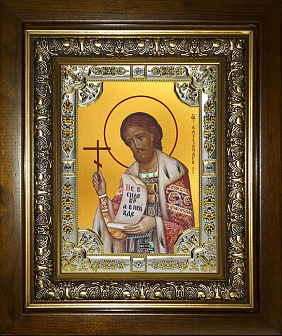 Икона Александр Невский в деревянном киоте