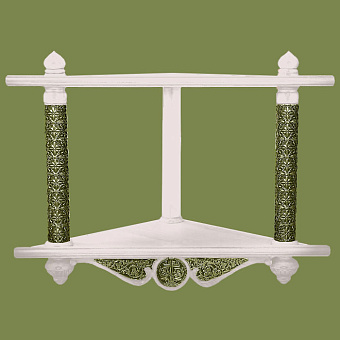 Полка для икон 2-х ярусная угловая с басмой высокая белая