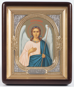 Икона в киоте 18х24 фигурный, темпера №8, риза-рамка объемная, открытая, золочёная, никелирование Ангел Хранитель 1